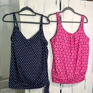 Navy and white Polka Dot and Pink Patterned Women's Swim Tank Tops